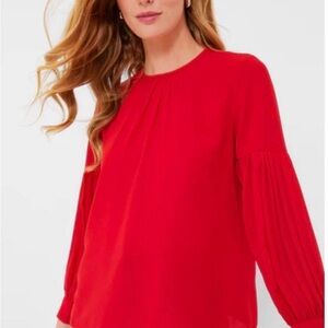 Tuckernuck Vibrant Red Pleated-Sleeve Blouse